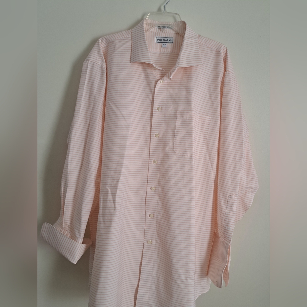 Paul Fredrick Mens Pink Stripe Dress Shirt Long Sleeve Button Up‎ Size 19 35